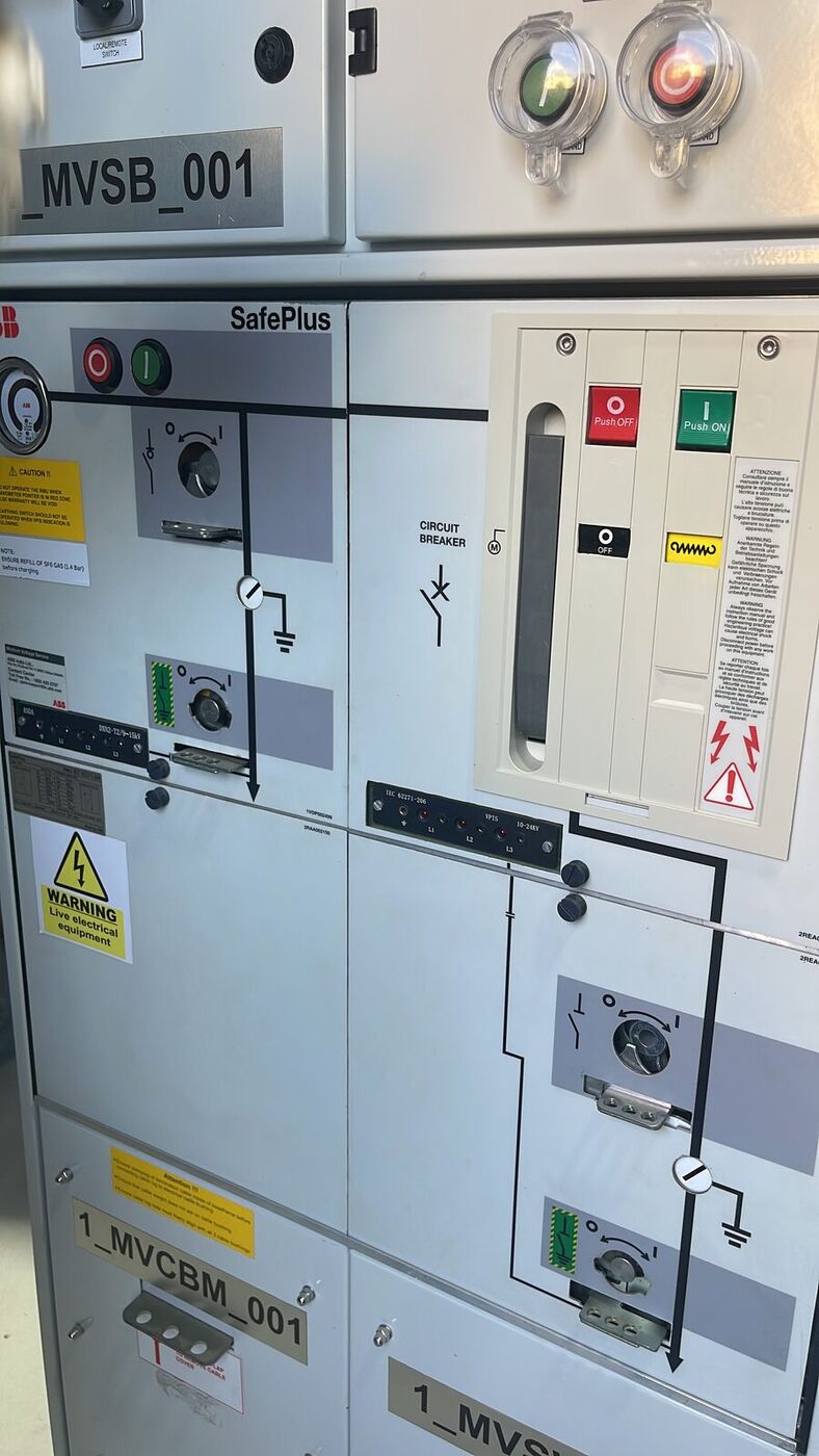 Medium-voltage switchgear panel at a data-centre substation